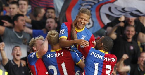 Dwight Gayle: celebrates with his Palace team-mates