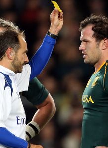 Bismarck du Plessis of South Africa R is yellow carded by referee Romain Poite Bismarck du Plessis of South Africa R is yellow carded by referee Romain Poite