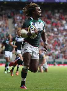 Marland Yarde London Irish scoring against Saracens at Twickenham Marland Yarde London Irish scoring against Saracens at Twickenham