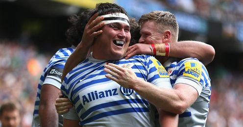 Jamie George Saracens celebrating one of his two tries against London Irish Jamie George Saracens celebrating one of his two tries against London Irish