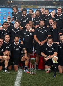 All Blacks with Rugby Championship trophy All Blacks with Rugby Championship trophy