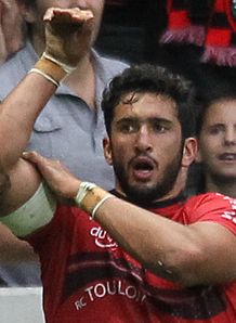 Toulon s Maxime Mermoz celebrates after scoring a try Toulon s Maxime Mermoz celebrates after scoring a try
