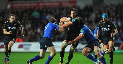 Ospreys player Joe Bearman runs into Leinster players Sean O Brien r and Gordon D Arcy Ospreys player Joe Bearman runs into Leinster players Sean O Brien r and Gordon D Arcy