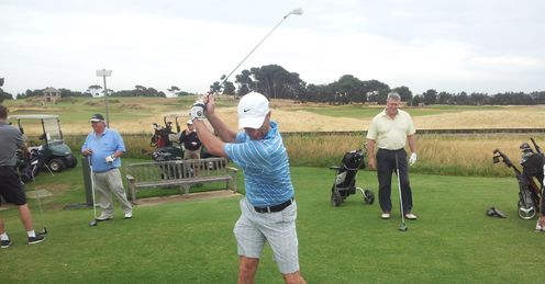 Lovely cover drive: Nasser Hussain limbers up at Royal Adelaide Golf Club