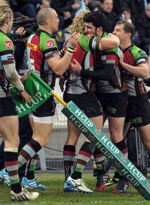 Harlequins centre Matt Hopper 3rdR celebrates with his teammate after scoring a try Harlequins centre Matt Hopper 3rdR celebrates with his teammate after scoring a try