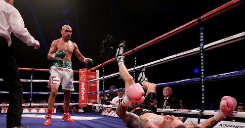Burns hit the canvas during his contentious draw with Beltran in September