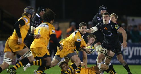Charlie Davies of Wasps passes the ball during the Aviva Premiership match Charlie Davies of Wasps passes the ball during the Aviva Premiership match