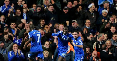 Chelsea celebrate Demba Ba's goal