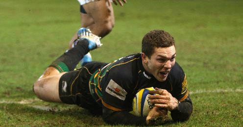 George North of Northampton dives over for the final try George North of Northampton dives over for the final try