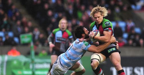 Racing Metro s Davit Khinchagishvili L tackles Harlequins Matt Hopper Racing Metro s Davit Khinchagishvili L tackles Harlequins Matt Hopper