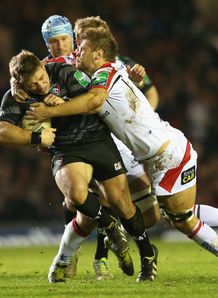 Tom Youngs of Leicester Tigers tangles with Chris Henry of Ulster in Heineken Cup match Tom Youngs of Leicester Tigers tangles with Chris Henry of Ulster in Heineken Cup match