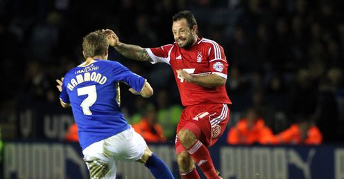 Andy Reid in typically combative fashion for Nottingham Forest