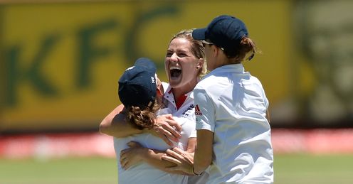 England's cricketers celebrate their win over Australia.
