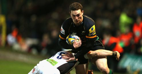 George North of Northampton tangles with Tom Collins of Harlequins George North of Northampton tangles with Tom Collins of Harlequins