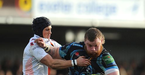 Lloyd Fairbrother of Exeter Chiefs is tackled by Matthew Morgan Lloyd Fairbrother of Exeter Chiefs is tackled by Matthew Morgan