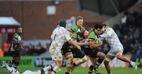 Maurie Fa asavalu of Harlequins breaks through the Leicester Tigers defence Maurie Fa asavalu of Harlequins breaks through the Leicester Tigers defence
