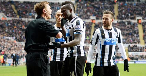 Furious: Tiote protests after his stunner against City was ruled out