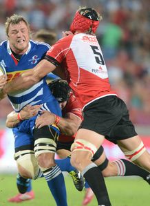 Duane Vermeulen of the Stormers tackled by Lions Duane Vermeulen of the Stormers tackled by Lions