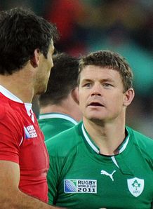 Ireland s center Brian O Driscoll R looks at Wales scrum half Mike Phillips Ireland s center Brian O Driscoll R looks at Wales scrum half Mike Phillips