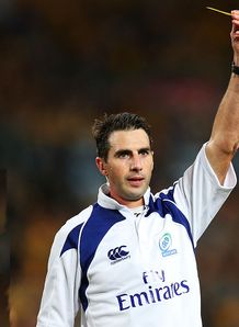 Referee Craig Joubert shows a yellow card Referee Craig Joubert shows a yellow card