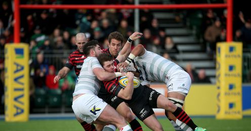 Ben Ransom of Saracens takes on the London Irish defence Ben Ransom of Saracens takes on the London Irish defence