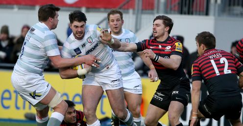 Eamon Sheridan of London Irish takes on the Saracens defence Eamon Sheridan of London Irish takes on the Saracens defence