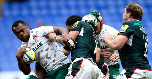 Vereniki Goneva taking contact for Leicester Tigers in Aviva Premiership game Vereniki Goneva taking contact for Leicester Tigers in Aviva Premiership game