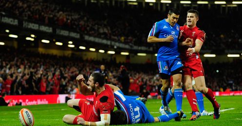 Wales wing Alex Cuthbert celebrates Wales wing Alex Cuthbert celebrates