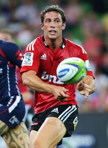 Crusaders centre Tom Taylor passing Crusaders centre Tom Taylor passing