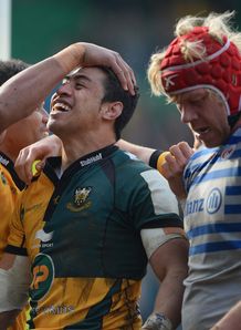 Northampton centre George Pisi congratulated standing next to Saracens lock Mouritz Botha Northampton centre George Pisi congratulated standing next to Saracens lock Mouritz Botha