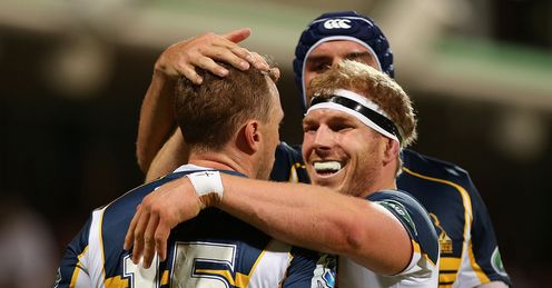 David Pocock of the Brumbies congratulates Jesse Mogg David Pocock of the Brumbies congratulates Jesse Mogg