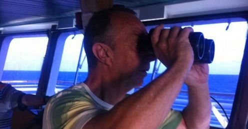 All hands on deck: Bumble takes it to the bridge aboard the Sea Dream