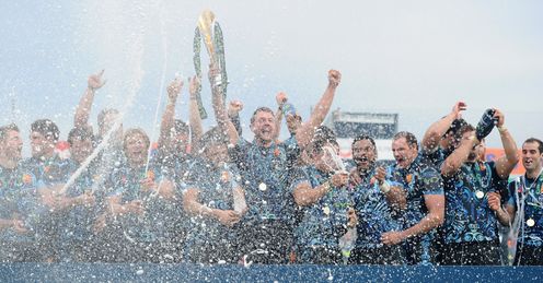 Exeter Chiefs captain Dean Mumm lifts the LV trophy Exeter Chiefs captain Dean Mumm lifts the LV trophy