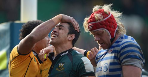 Northampton centre George Pisi congratulated standing next to Saracens lock Mouritz Botha Northampton centre George Pisi congratulated standing next to Saracens lock Mouritz Botha