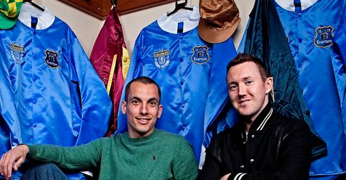 Leon and Aidan in the weighing room with Crabbie's Grand National Everton silks