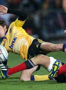 Beauden Barrett brought to ground for Hurricanes Beauden Barrett brought to ground for Hurricanes
