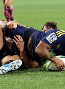 Highlanders fly half Lima Sopoago going over for a try Highlanders fly half Lima Sopoago going over for a try