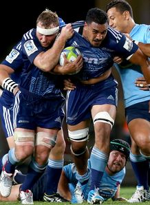 Jerome Kaino of the Blues charges forward v Waratahs 2014 Jerome Kaino of the Blues charges forward v Waratahs 2014