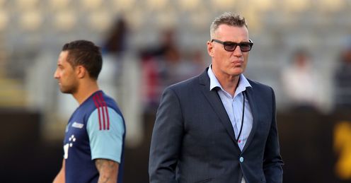 Benji Marshall L of the Blues and Blues head coach Sir John Kirwan cross paths Benji Marshall L of the Blues and Blues head coach Sir John Kirwan cross paths