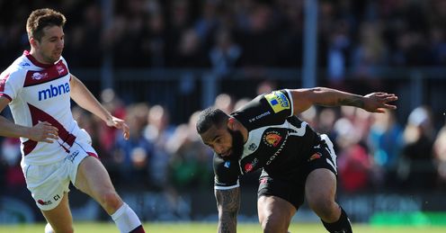 Fetu u Vainikolo of Exeter Chiefs runs in for his side s first try Fetu u Vainikolo of Exeter Chiefs runs in for his side s first try