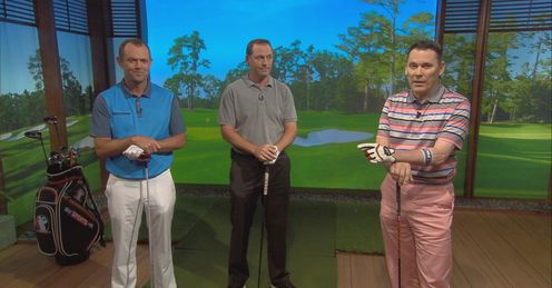 Rob sported pink trousers on Masters Breakfast - and a good swing, too