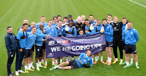 Leicester celebrated promotion to the Premier League at training