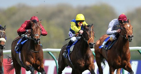 Sacred Act, ridden by William Buick (left), wins at Nottingham