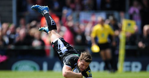 Dave Lewis of Exeter Chiefs dives over for his side s first try Dave Lewis of Exeter Chiefs dives over for his side s first try
