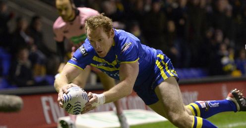 Joel Monaghan scores a try for Warrington Wolves Joel Monaghan scores a try for Warrington Wolves