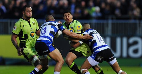 George Pisi Northampton Saints Anthony Watson Jonathan Joseph Bath Aviva Premiership Recreation Ground George Pisi Northampton Saints Anthony Watson Jonathan Joseph Bath Aviva Premiership Recreation Ground