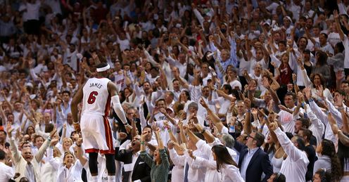 LeBron James celebrates beating Brooklyn Nets in the Eastern Conference semi-finals but the Heat now face the Pacers