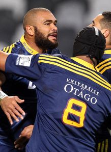 Highlanders celebrate Patrick Osborne try Highlanders celebrate Patrick Osborne try
