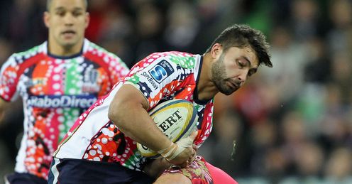 Rebels flanker Colby Faingaa taking contact Rebels flanker Colby Faingaa taking contact