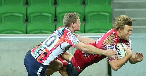 Reds wing Lachie Turner scoring against the Rebels Reds wing Lachie Turner scoring against the Rebels